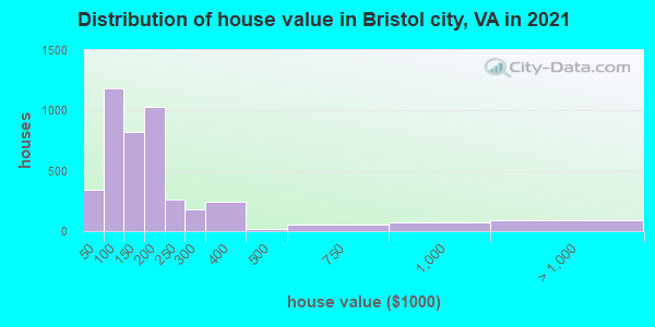 Distribution of house value in Bristol city, VA in 2022