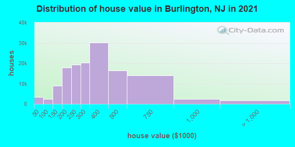 Distribution of house value in Burlington, NJ in 2019