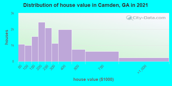 Distribution of house value in Camden, GA in 2019