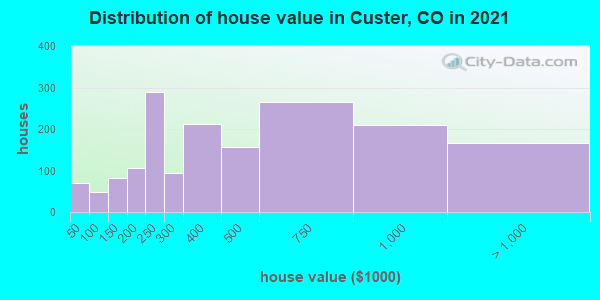 Distribution of house value in Custer, CO in 2019