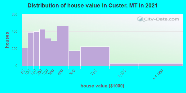 Distribution of house value in Custer, MT in 2021