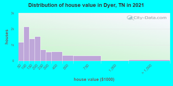 Distribution of house value in Dyer, TN in 2021