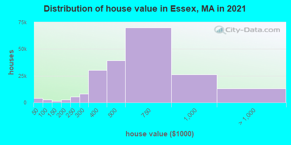 Distribution of house value in Essex, MA in 2021