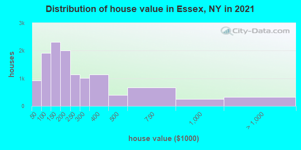 Distribution of house value in Essex, NY in 2022