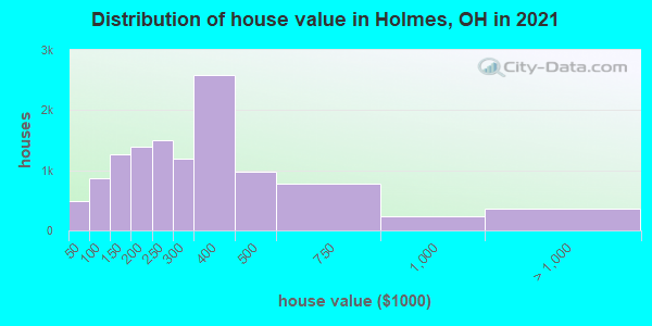 Distribution of house value in Holmes, OH in 2022