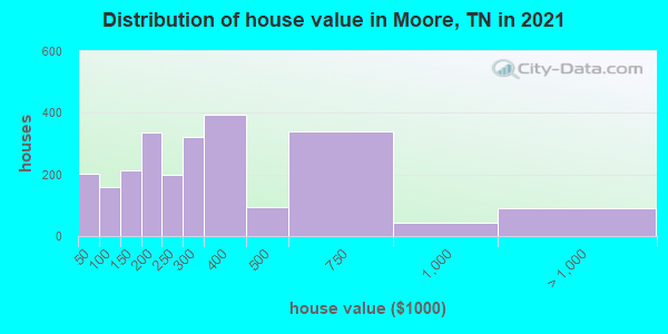 Distribution of house value in Moore, TN in 2022