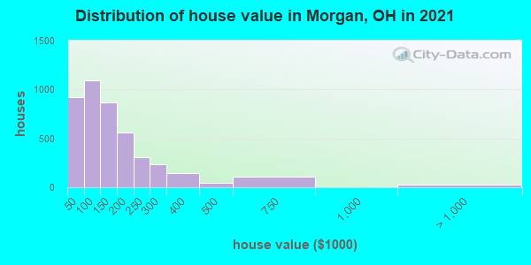 Distribution of house value in Morgan, OH in 2022