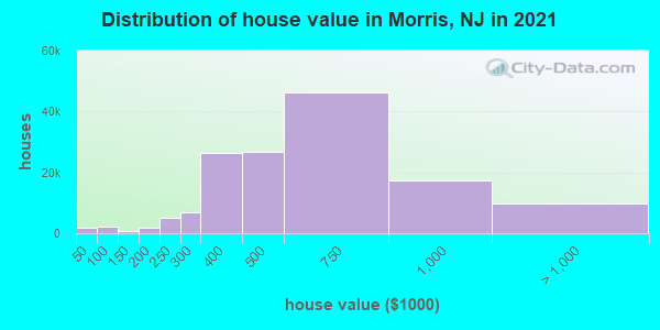 Distribution of house value in Morris, NJ in 2021