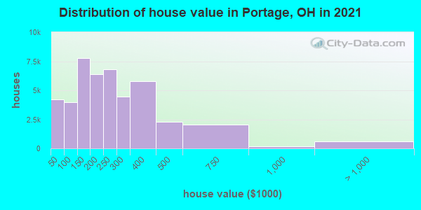Distribution of house value in Portage, OH in 2019
