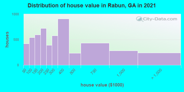 Distribution of house value in Rabun, GA in 2019
