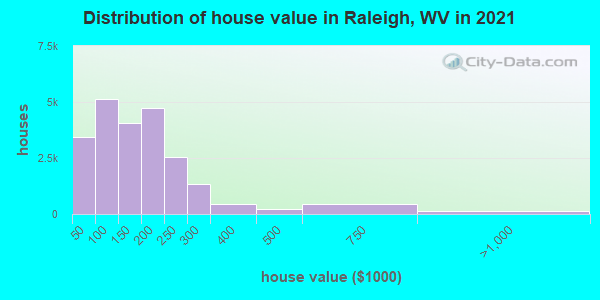 Distribution of house value in Raleigh, WV in 2022