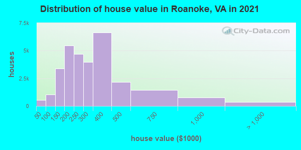 Distribution of house value in Roanoke, VA in 2022