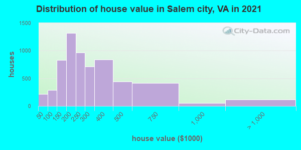 Distribution of house value in Salem city, VA in 2022