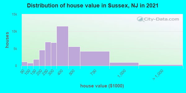 Distribution of house value in Sussex, NJ in 2021