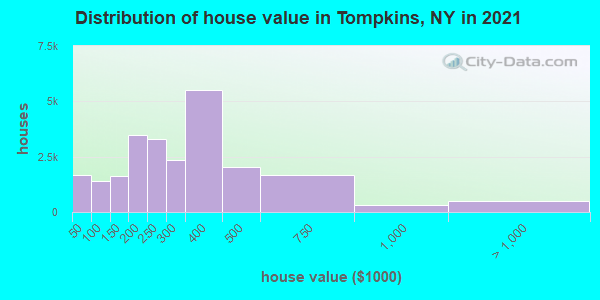 Distribution of house value in Tompkins, NY in 2022