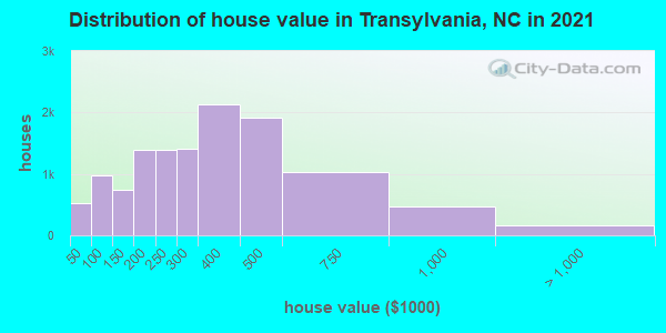 Distribution of house value in Transylvania, NC in 2022