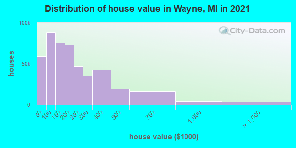 Distribution of house value in Wayne, MI in 2022