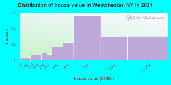 Distribution of house value in Westchester, NY in 2021