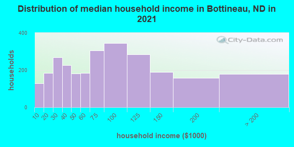 Distribution of median household income in Bottineau, ND in 2021