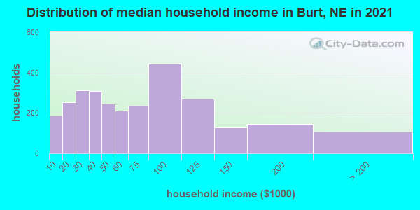 Distribution of median household income in Burt, NE in 2019