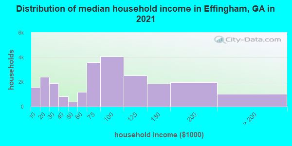 Distribution of median household income in Effingham, GA in 2019