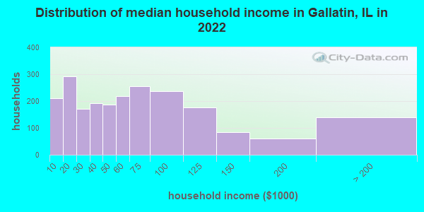 Distribution of median household income in Gallatin, IL in 2022