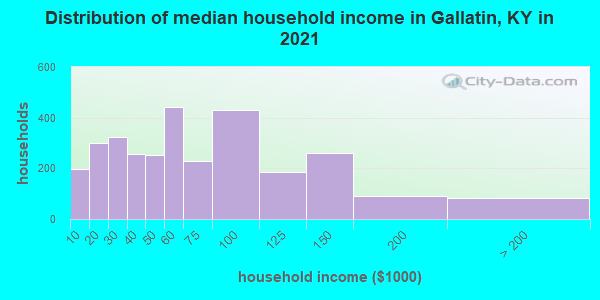 Distribution of median household income in Gallatin, KY in 2022