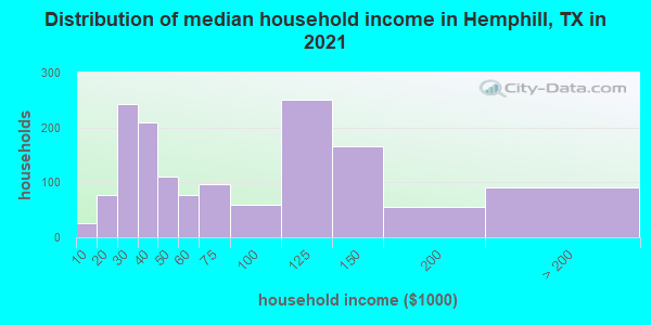 Distribution of median household income in Hemphill, TX in 2019