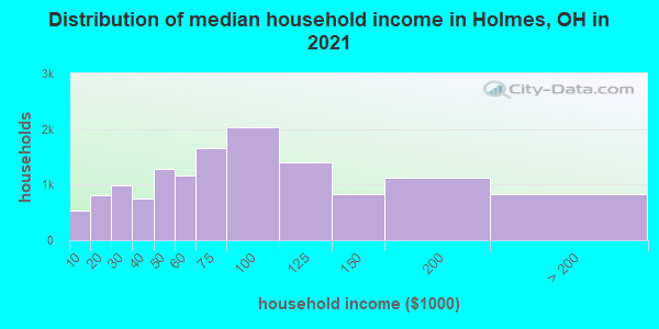 Distribution of median household income in Holmes, OH in 2022