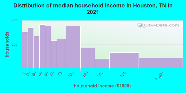 Distribution of median household income in Houston, TN in 2022