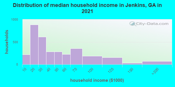 Distribution of median household income in Jenkins, GA in 2019