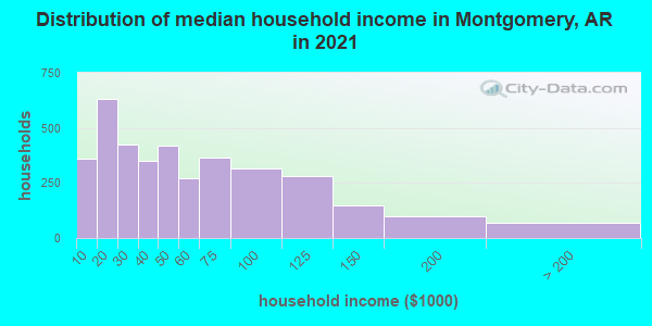 Distribution of median household income in Montgomery, AR in 2022
