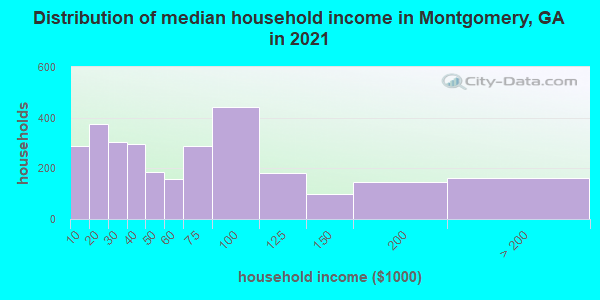 Distribution of median household income in Montgomery, GA in 2019