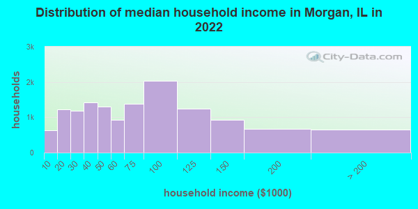 Distribution of median household income in Morgan, IL in 2022