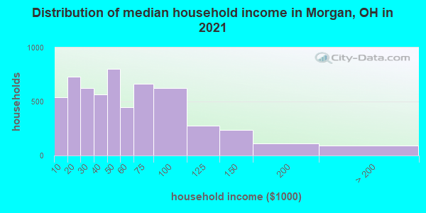 Distribution of median household income in Morgan, OH in 2022