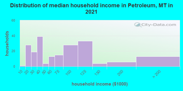 Distribution of median household income in Petroleum, MT in 2021