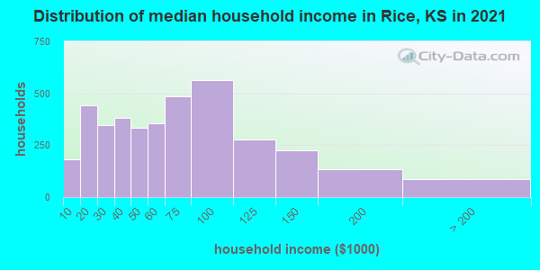 Distribution of median household income in Rice, KS in 2022