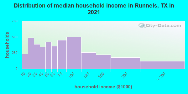 Distribution of median household income in Runnels, TX in 2021