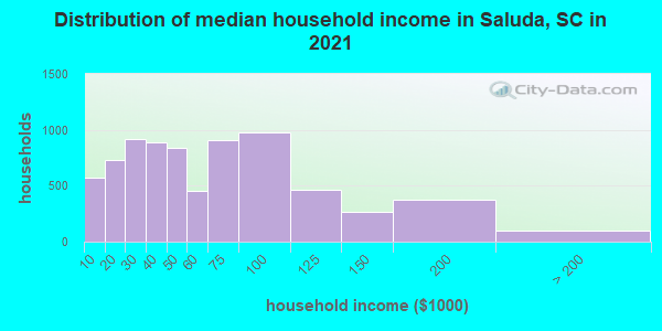 Distribution of median household income in Saluda, SC in 2021