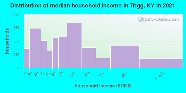 Distribution of median household income in Trigg, KY in 2022