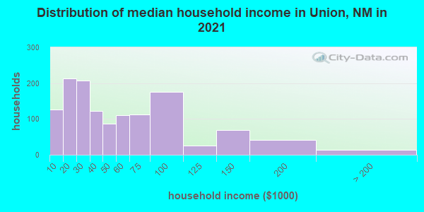 Distribution of median household income in Union, NM in 2021