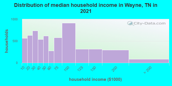 Distribution of median household income in Wayne, TN in 2022