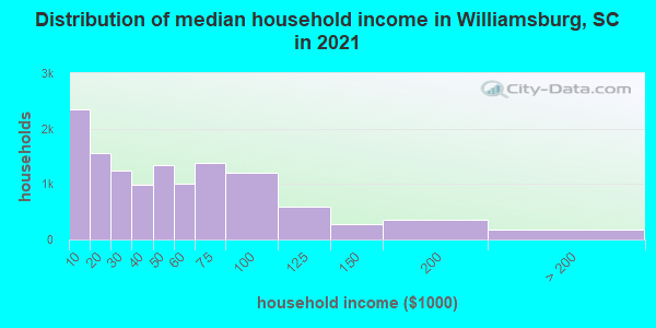 Distribution of median household income in Williamsburg, SC in 2019