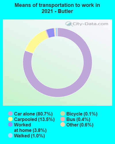Means of transportation to work in 2022 - Butler