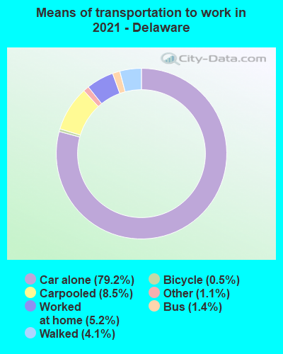 Means of transportation to work in 2022 - Delaware