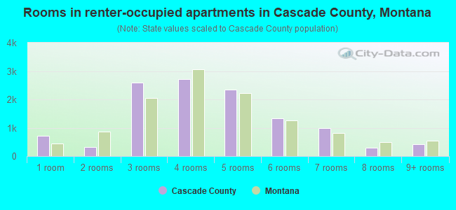 Rooms in renter-occupied apartments in Cascade County, Montana