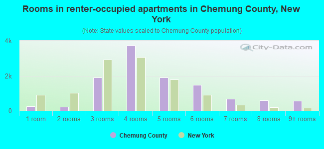 Rooms in renter-occupied apartments in Chemung County, New York