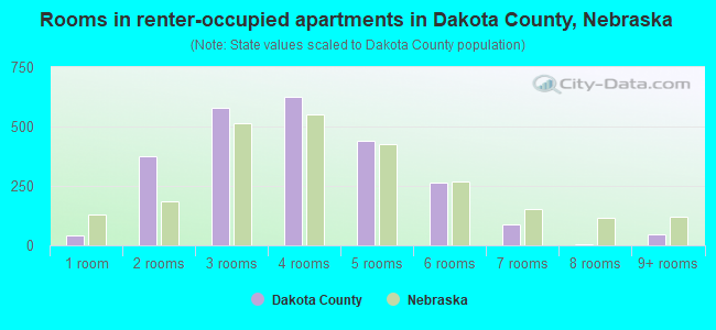 Rooms in renter-occupied apartments in Dakota County, Nebraska