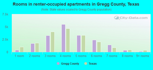 Rooms in renter-occupied apartments in Gregg County, Texas
