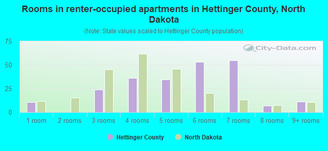 Rooms in renter-occupied apartments in Hettinger County, North Dakota
